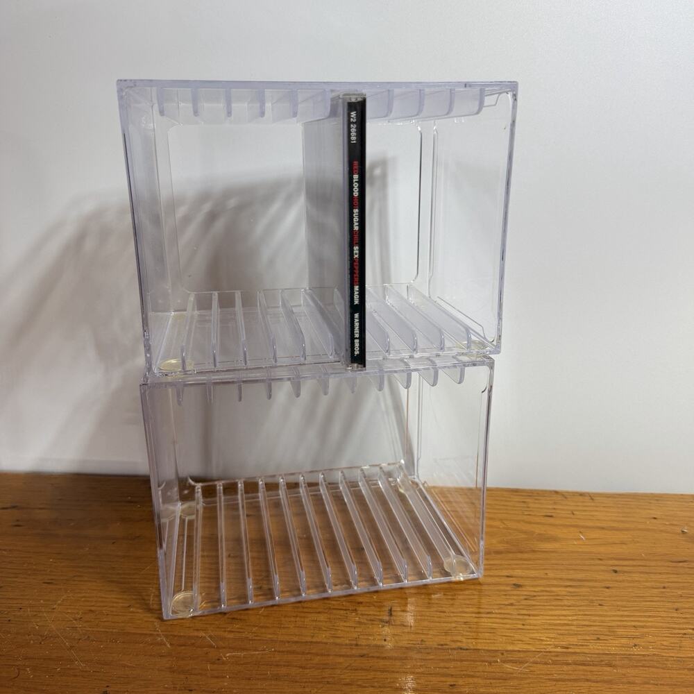 Lot 2 Clear Acrylic 12 CD Storage Cases Organizer Stackable Media Holder Lucite